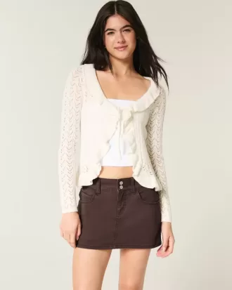 Mini gonna-pantalone in twill a vita bassa