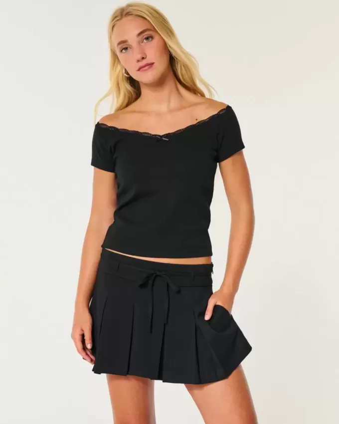 Mini gonna-pantalone plissettata a vita media