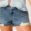 Mini shorts in denim a vita bassa effetto used lavaggio medio