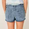 Mini shorts in denim a vita bassa effetto used lavaggio medio