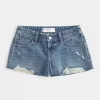 Mini shorts in denim a vita bassa effetto used lavaggio medio