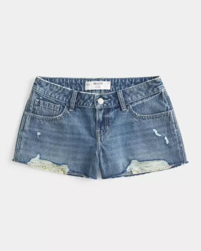 Mini shorts in denim a vita bassa effetto used lavaggio medio