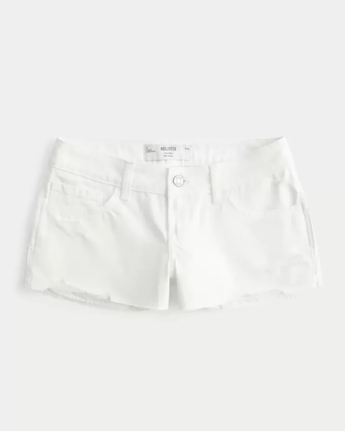 Mini shorts in denim bianco effetto consumato a vita bassa