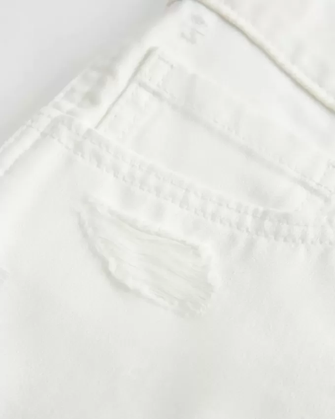 Mini shorts in denim bianco effetto consumato a vita bassa