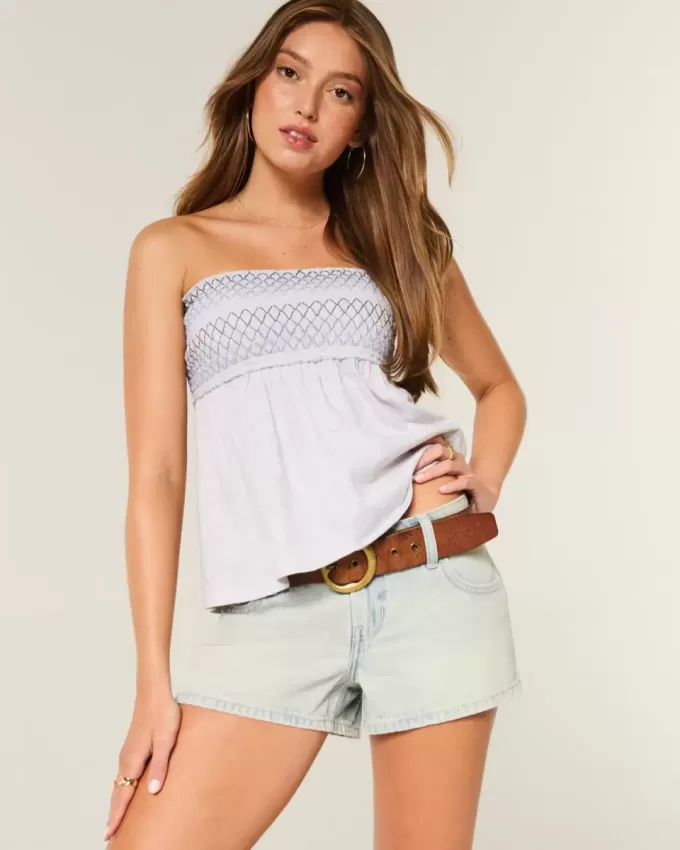 Mini shorts in denim chiaro a vita bassa