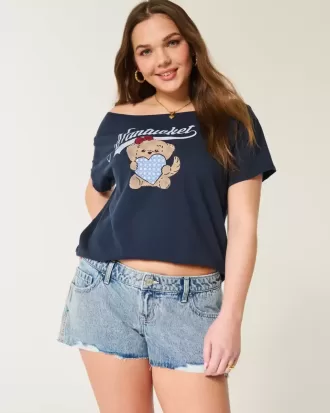 Mini shorts in denim lavaggio chiaro a vita bassissima