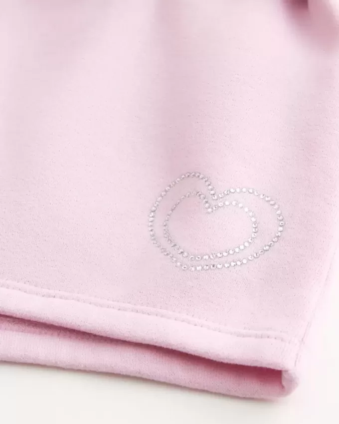 Mini shorts in pile con grafica a cuore Mini shorts in pile con grafica a cuore