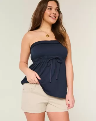 Mini shorts in twill color cachi a vita bassissima