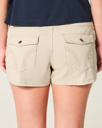 Mini shorts in twill color cachi a vita bassissima