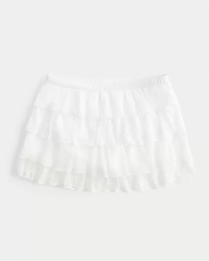 Minigonna a balze in chiffon di pizzo