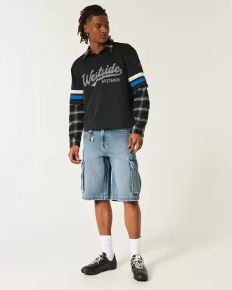Pantaloncini cargo in denim super larghi con lavaggio medio