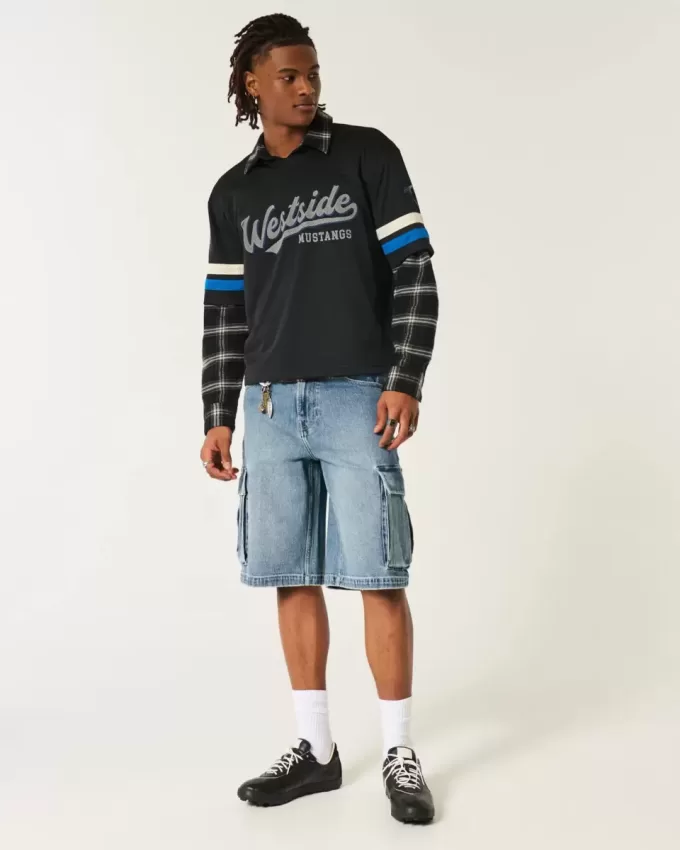 Pantaloncini cargo in denim super larghi con lavaggio medio