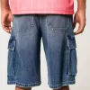 Pantaloncini cargo in denim super larghi con lavaggio medio