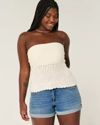 Pantaloncini corti in denim a lavaggio medio e vita bassa Curvy