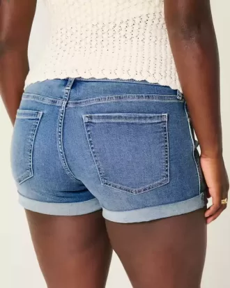 Pantaloncini corti in denim a lavaggio medio e vita bassa Curvy