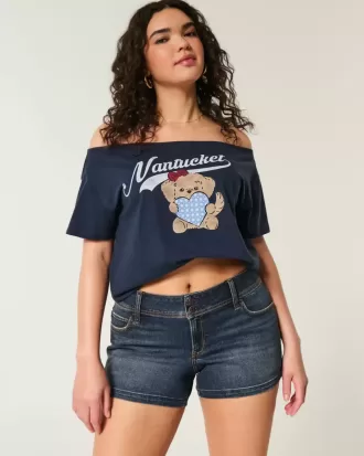 Pantaloncini corti in denim lavaggio scuro a vita bassa e curvy