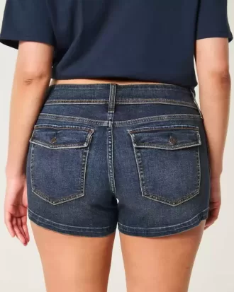 Pantaloncini corti in denim lavaggio scuro a vita bassa e curvy