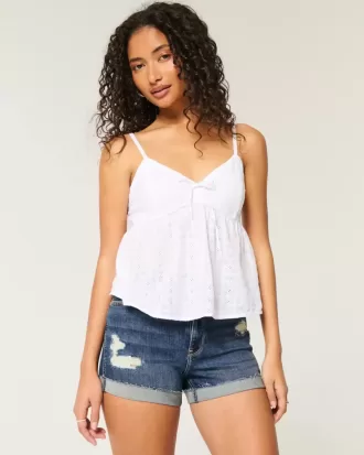 Pantaloncini corti in denim scuro strappato a vita alta