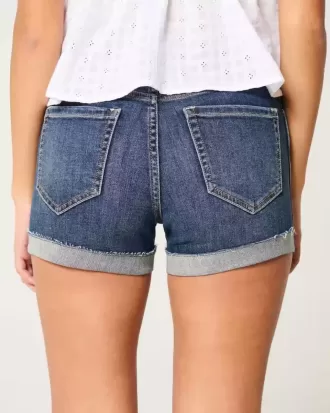 Pantaloncini corti in denim scuro strappato a vita alta
