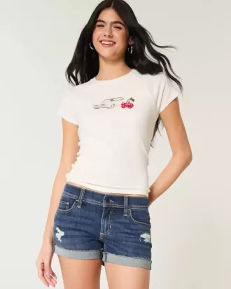 Pantaloncini corti in denim scuro strappato a vita bassa