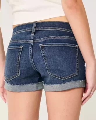 Pantaloncini corti in denim scuro strappato a vita bassa
