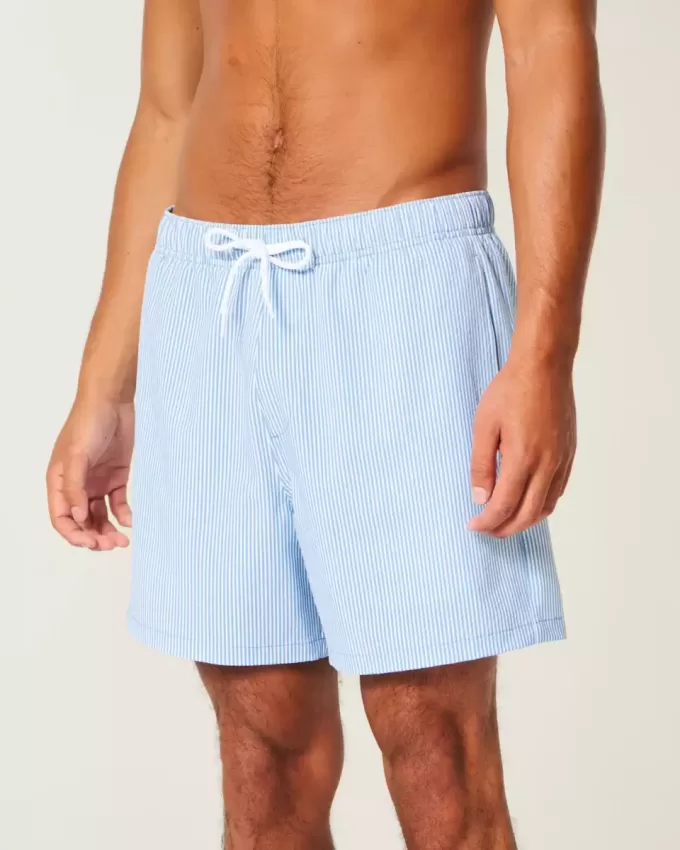 Pantaloncini da bagno in seersucker a metà coscia Pantaloncini da bagno in seersucker a metà coscia