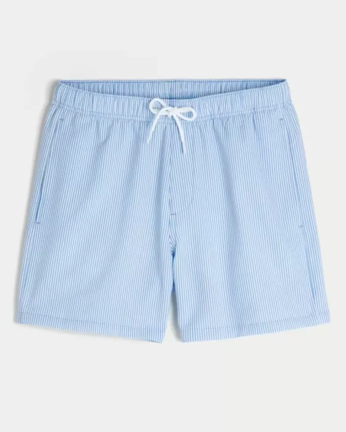 Pantaloncini da bagno in seersucker a metà coscia Pantaloncini da bagno in seersucker a metà coscia