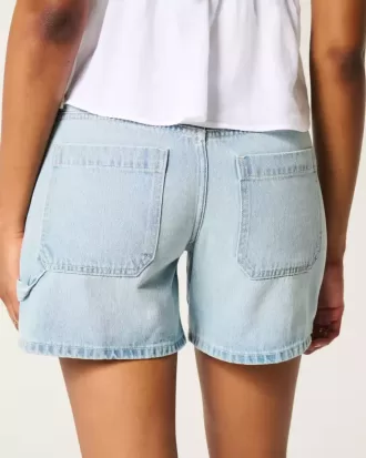 Pantaloncini da carpentiere larghi in denim chiaro a vita bassa da 5″