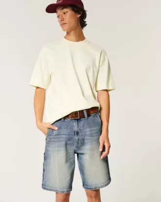 Pantaloncini da pittore in denim larghi con lavaggio medio