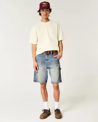 Pantaloncini da pittore in denim larghi con lavaggio medio