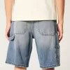 Pantaloncini da pittore in denim larghi con lavaggio medio