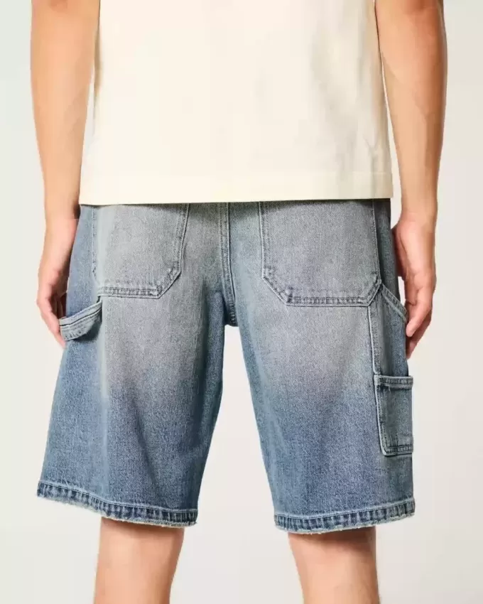 Pantaloncini da pittore in denim larghi con lavaggio medio