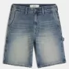 Pantaloncini da pittore in denim larghi con lavaggio medio