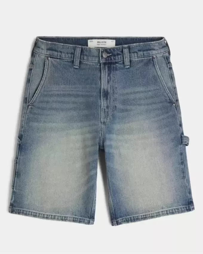 Pantaloncini da pittore in denim larghi con lavaggio medio