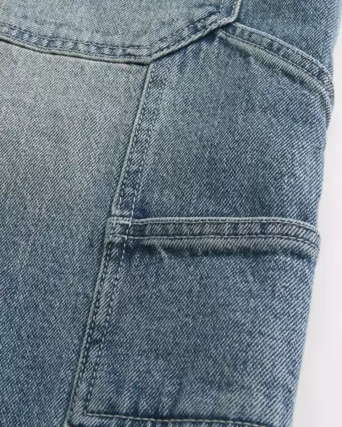 Pantaloncini da pittore in denim larghi con lavaggio medio