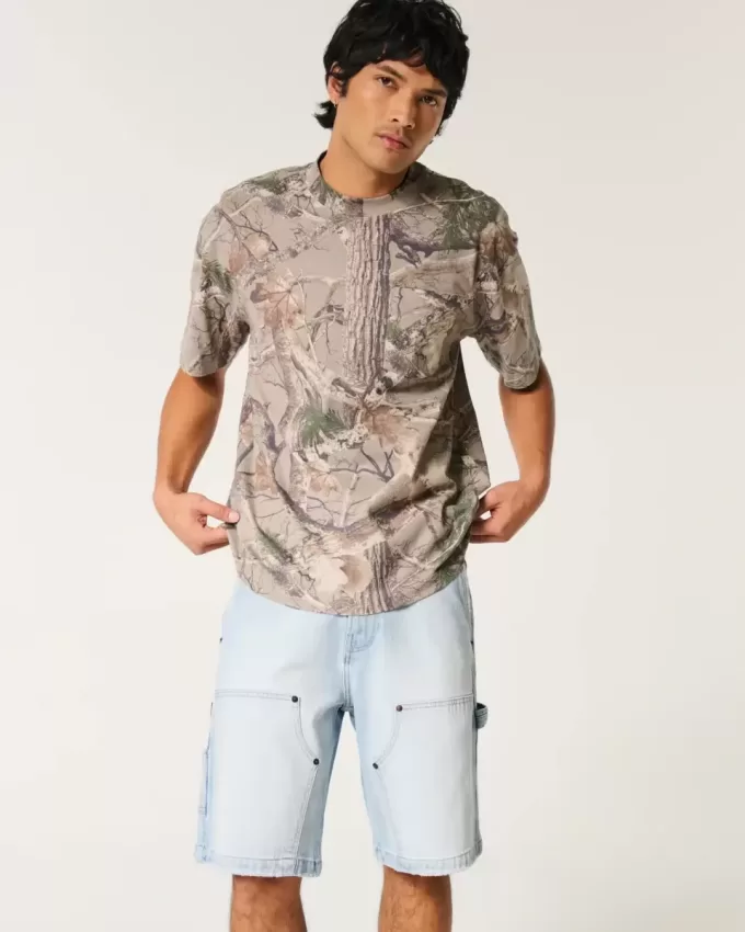 Pantaloncini da pittore in denim larghi e lavaggio chiaro