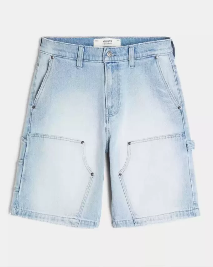 Pantaloncini da pittore in denim larghi e lavaggio chiaro