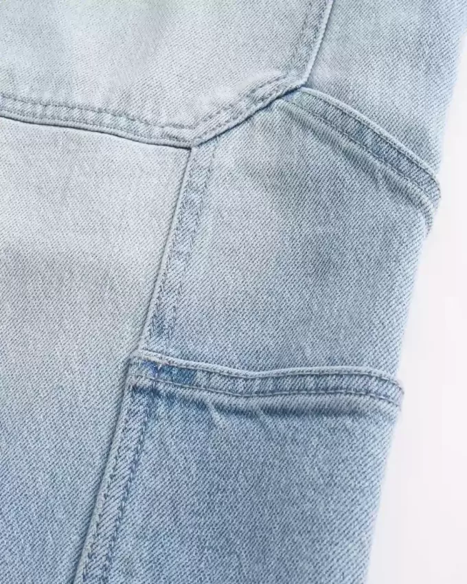 Pantaloncini da pittore in denim larghi e lavaggio chiaro
