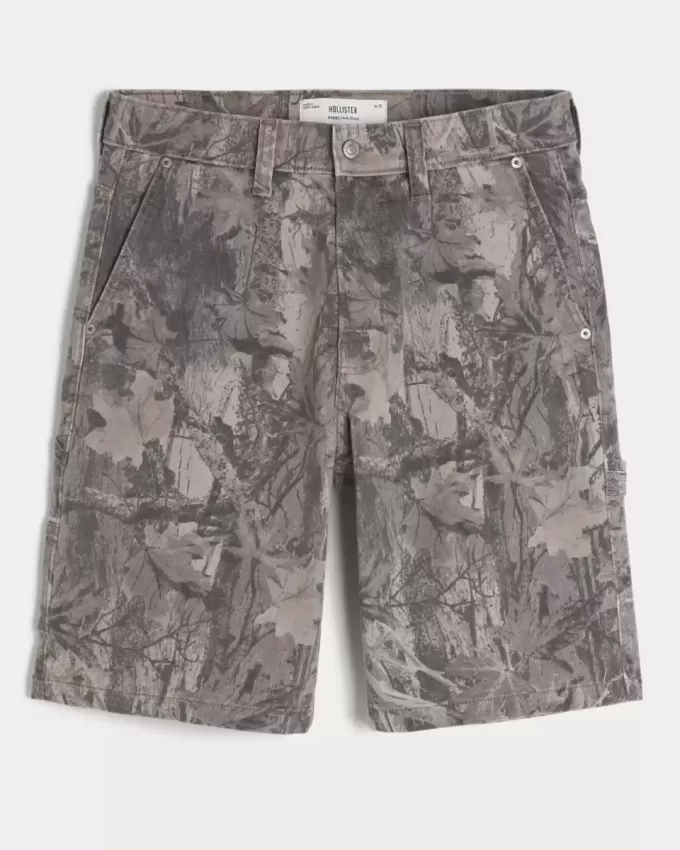 Pantaloncini da pittore in denim mimetico larghi