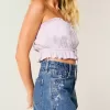 Pantaloncini in denim a trapezio con ricamo floreale e vita alta, lavaggio medio Pantaloncini in denim a trapezio con ricamo floreale e vita alta, lavaggio medio