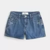 Pantaloncini in denim a trapezio con ricamo floreale e vita alta, lavaggio medio Pantaloncini in denim a trapezio con ricamo floreale e vita alta, lavaggio medio