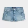 Pantaloncini in denim chiaro effetto used a vita bassa Pantaloncini in denim chiaro effetto used a vita bassa