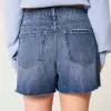 Pantaloncini in denim larghi a vita alta con lavaggio scuro medio, 5″ Pantaloncini in denim larghi a vita alta con lavaggio scuro medio, 5″