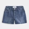 Pantaloncini in denim larghi a vita alta con lavaggio scuro medio, 5″ Pantaloncini in denim larghi a vita alta con lavaggio scuro medio, 5″