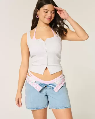 Pantaloncini in denim larghi a vita bassa con lavaggio medio, 5″