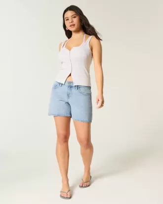 Pantaloncini in denim larghi a vita bassa con lavaggio medio, 5″