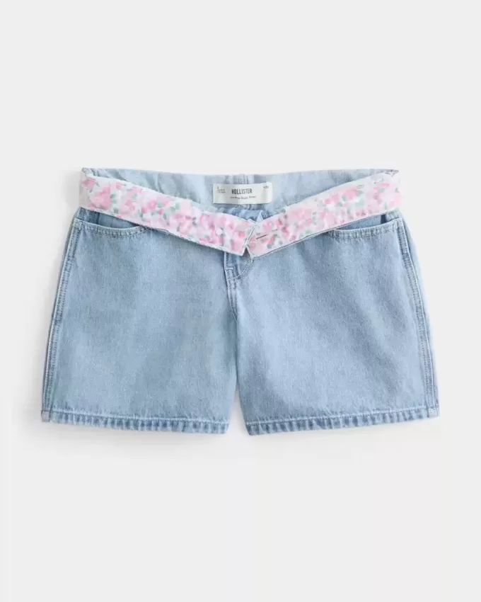 Pantaloncini in denim larghi a vita bassa con lavaggio medio, 5″ Pantaloncini in denim larghi a vita bassa con lavaggio medio, 5″