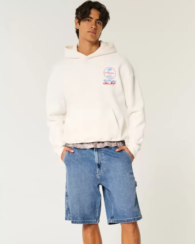 Pantaloncini in denim larghi da pittore con lavaggio medio