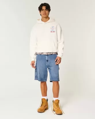 Pantaloncini in denim larghi da pittore con lavaggio medio