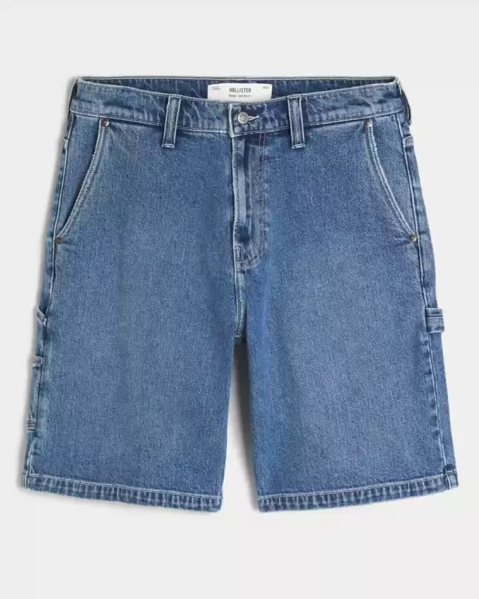 Pantaloncini in denim larghi da pittore con lavaggio medio